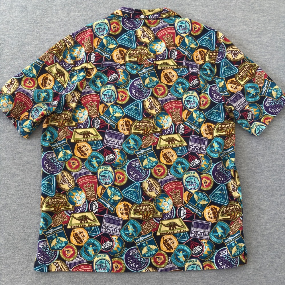Disney Parks Men Large Attraction Patch All Over Print Button Down Shirt - Picture 5 of 7